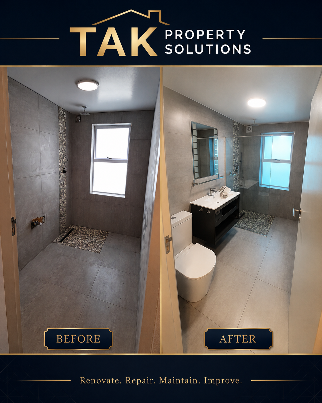 Ensuite renovation before and after by TAK Property Solutions