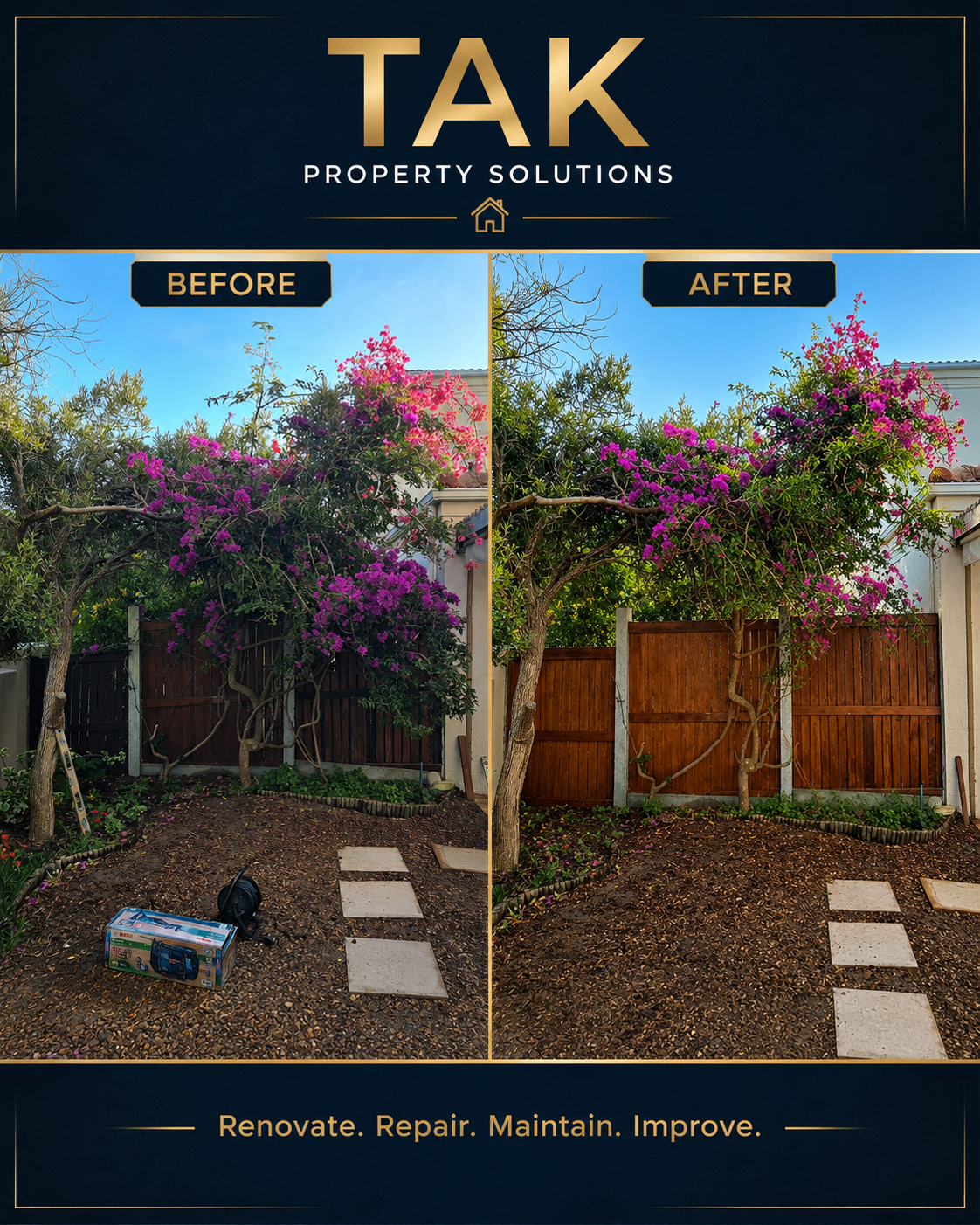 Garden clean-up before and after by TAK Property Solutions